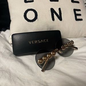 Versace Round Signature Black and Gold Designer Sunglasses Circular Frame